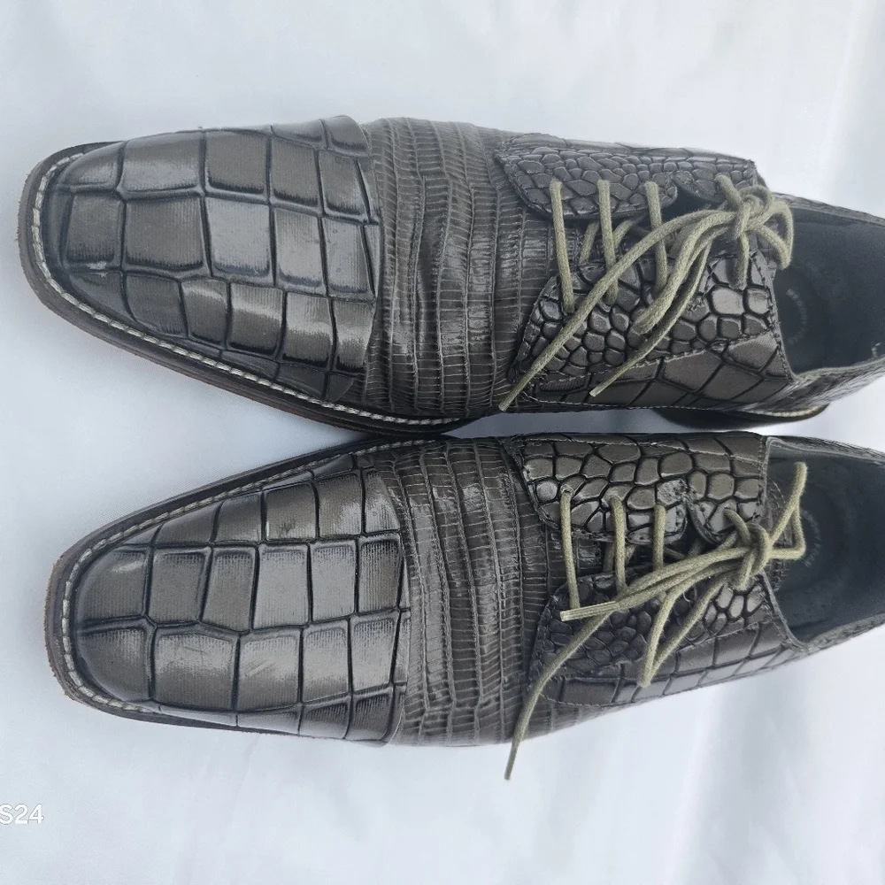 Stacy Adams Black Crocodile Pattern Oxfords